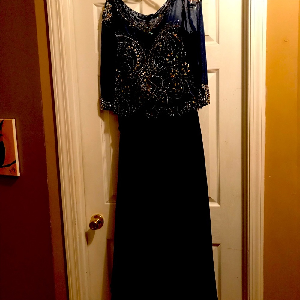 Navy Blue jeweled dress. Great for holiday, Mother of the Bride or Gala.